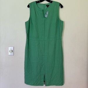 NWT Ann Taylor 14P Linen Blend Green Sleeveless Sheath Dress V-Neck